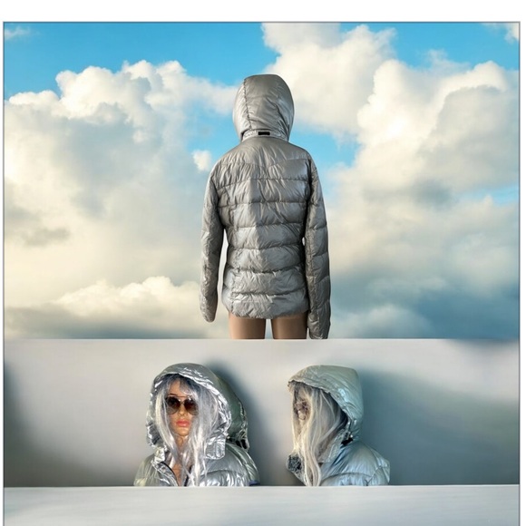 Bogner Silver Metallic Down Puffer Ski Jacket with Hood Fire and Ice - Picture 1 of 6